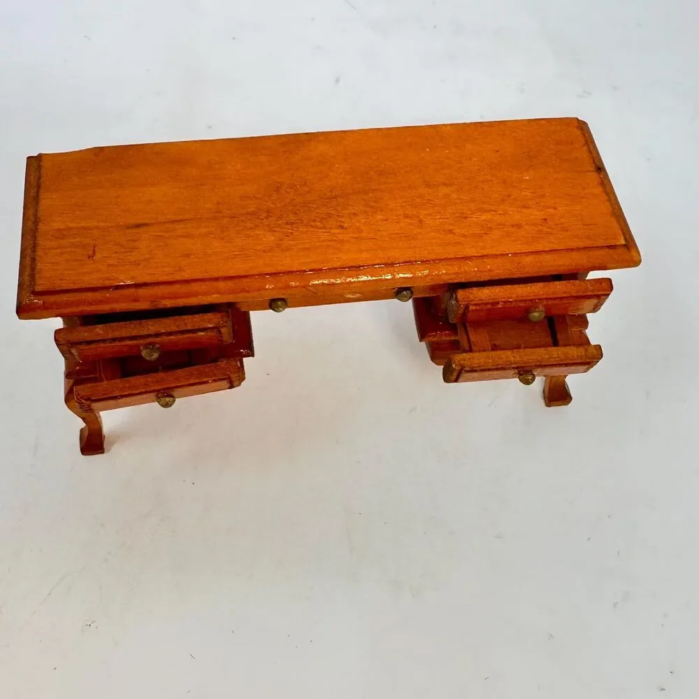 Vintage Miniature Wood Desk 1:12 Scale Dollhouse Executive Office Furniture